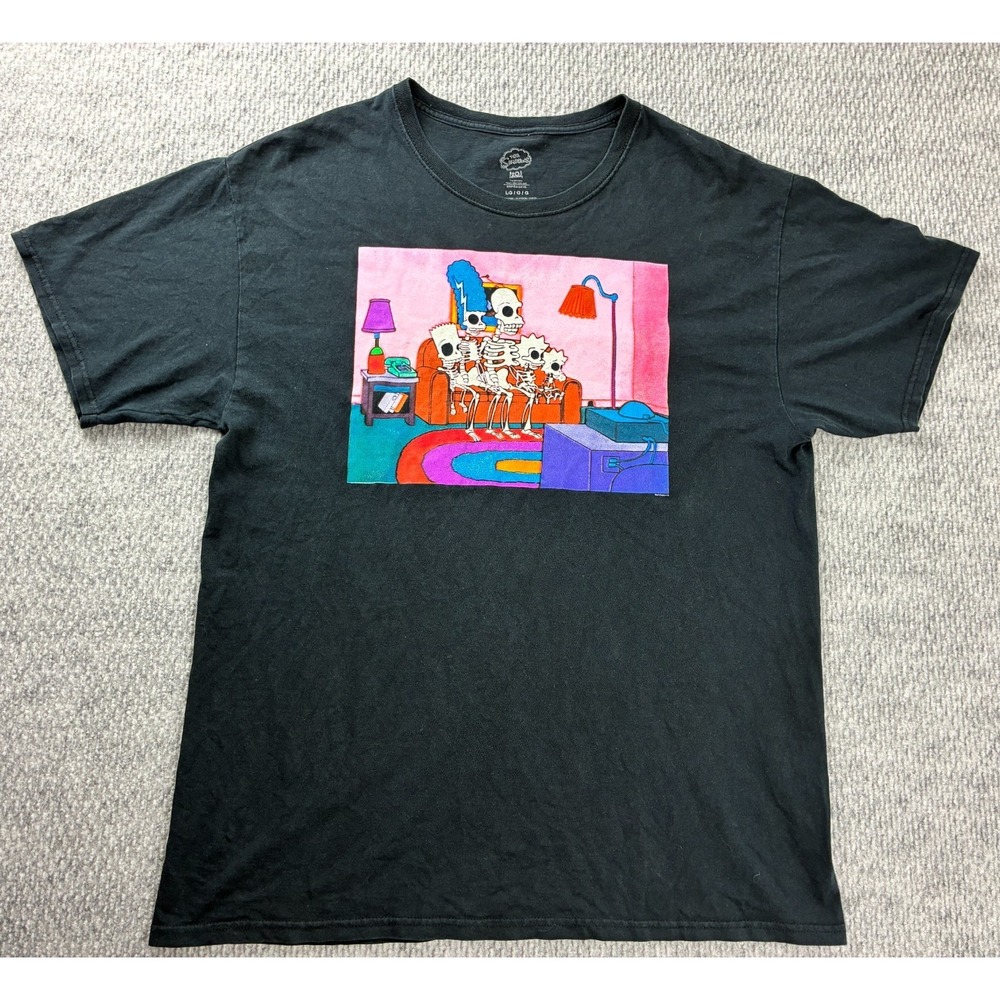 The Simpsons 20th Anniversary Skeleton Couch T Shirt Mens L Black Halloween